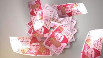 Pakistani 100 rupee money. Paper PKR banknotes. Business and economy in Pakistan, inflation concept video