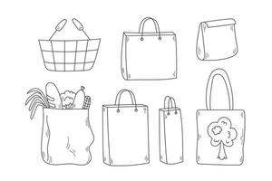 Shopping bag doodles set vector