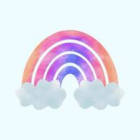watercolor colorful rainbow with clouds vector