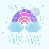 watercolor colorful rainbow with clouds vector