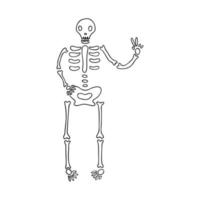 Skeleton shows a peace sign. Halloween Party Greetings vector