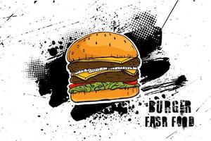 Vector hamburger hand drawn sketch poster retro style.