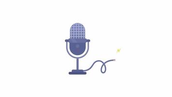 Animated wired microphone. Mic equipment with cable. Professional tool. Flat cartoon style icon 4K video footage. Color isolated element animation on white background with alpha channel transparency