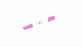 Animated pink pregnancy test. Baby girl announcement. Expectant mother. Flat cartoon style icon 4K video footage. Color isolated object animation on white background with alpha channel transparency
