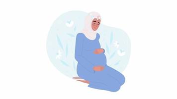 Animated feel happy during pregnancy. Pregnant woman palming belly. Flat 2D character 4K video footage. Color isolated animation with alpha channel transparency for web design, website, social media