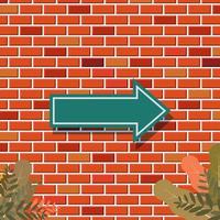 Arrow on brick wall, blank pointer design vector illustration