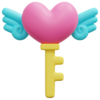 nyckel hjärta 3d framställa ikon illustration png