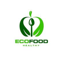 Healthy organic food, icon, green leaf and spoon vector