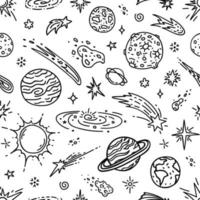 Doodle space planets and stars seamless pattern