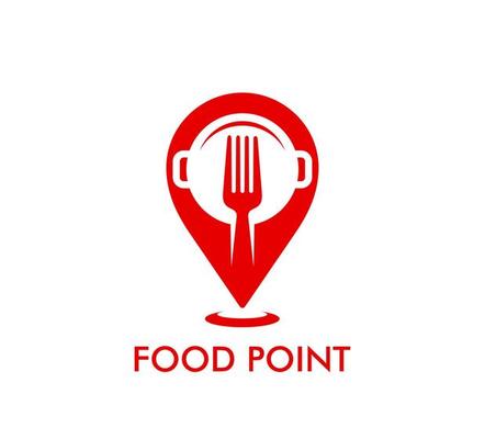Restaurant map pointer icon, food point pin, fork