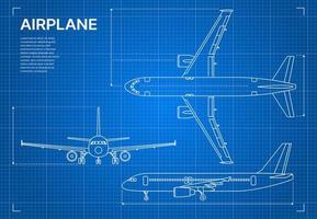 Outline plane aircraft blueprint, airplane design vector