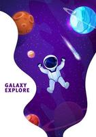 Cartoon astronaut in outer space, landing web page vector