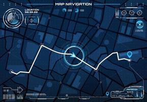 HUD city map navigation interface screen and route vector