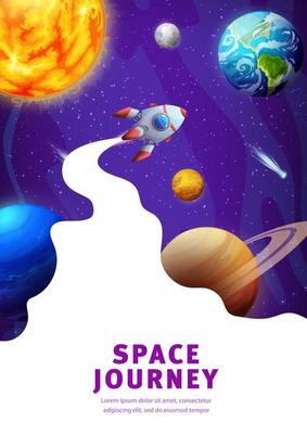 Space landing page, galaxy landscape with rocket