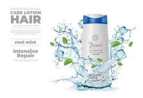 Menthol shampoo bottle with corona water splash vector