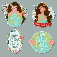 Mother earth as ecological ecological and green planet. Protection and protection of the earth. Ecosystem climate awareness. Stickers set. vector