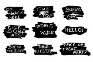 Spray painted slogans isolated on white background. Graffiti font with splatter in black on white. vector