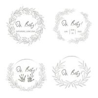 Oh Baby Vector Illustration. Brushed Floral Vector Wreath. Baby Shower Vector Card. Baby Boy Party.