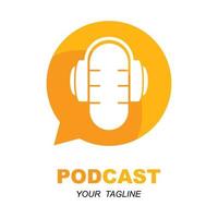 Podcast or Radio Logo design using Microphone and Headphone icon with slogan template vector