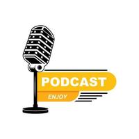 Podcast or Radio Logo design using Microphone and Headphone icon with slogan template vector