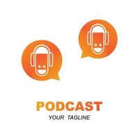 Podcast or Radio Logo design using Microphone and Headphone icon with slogan template vector