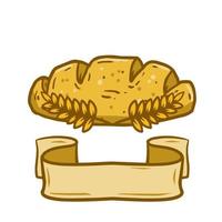 Ear of wheat and bread. The logo of the bakery. A natural product made from grain. Farm food. Cartoon illustration vector