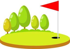 golf curso. verano Deportes y pasatiempo. rojo bandera con agujero y pelota. dibujos animados plano ilustración vector