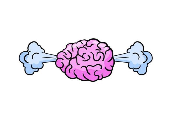 Steam from brain. Concept of hard work, fatigue and stress. Psychological problem. Smoke from head. Hand drawn doodle cartoon illustration