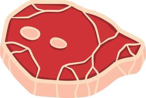 Set of Piece of raw meat. Cartoon illustration. Cut off half beef piece. Fresh red food with streaks and fat. Element of kitchen, grill, BBQ, steak and delicious meal vector
