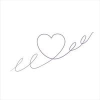 One line heart drawing. Romantic symbol of Valentine Day. Linear decoration isolated on white. vector