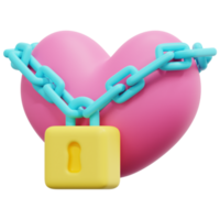 locked heart 3d render icon illustration png