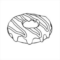 Donut with glaze. Sweet sugar dessert with icing. Outline cartoon illustration isolated on white background vector