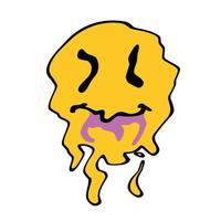 Acid smile face. Melted rave and techno symbol of 90s vector