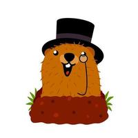 Groundhog Day. Funny marmot. Cute character of February holiday. Animals of forest rodent with a brown skin. Flat cartoon illustration vector