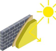 Grey brick wall in isometry with layers of plaster and insulation. Construction of buildings. Material for home repair. Scheme of reflection and protection from heat and sunlight vector