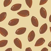 Almonds seamless brown pattern vector illustration. hand drawing