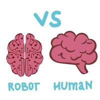 Humans vs Robots. AI artificial intelligence and human intelligence, vector