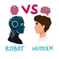 vector dibujos animados humano empresario oficina gerente hombre vs robot artificial inteligencia tracción cuerda competencia. cerca futuro batalla.