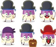 Cartoon character of cake with various pirates emoticons vector