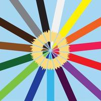 Colored Pencils laid in a circle on blue background vector