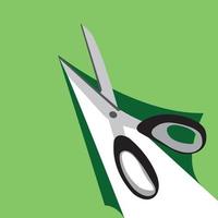 Scissors cutting green paper vector