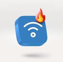 Wireless connection icon with flame sign. 3d vector icon isolated on white background