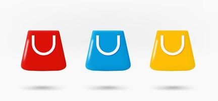 Different color shopping bag icons collection. 3d vector isolated on white background