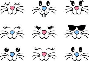 Vector collection of bunny faces hand drawn cartoon style. cute illustration isolated on white