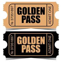 Golden pass ticket design template. Vector illustration of high priority VIP entry talon, control token to access the private areas, party, concert or another luxury events. Ready to print.