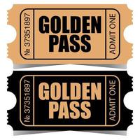 Golden pass ticket design template. Vector illustration of high priority VIP entry talon, control token to access the private areas, party, concert or another luxury events. Ready to print.