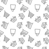 Monochrome vector seamless pattern of shopping cart, bag, basket for web sites and polygraphy