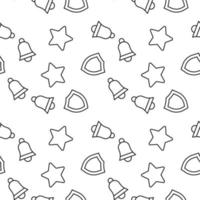 Seamless vector repeating pattern of bell, star, shield is made of line icons for polygraphy and websites