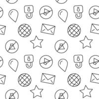 Monochrome vector seamless pattern of planet, star, drop, envelope for web sites and polygraphy