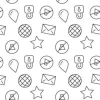 Monochrome vector seamless pattern of planet, star, drop, envelope for web sites and polygraphy